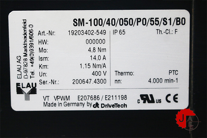 ELAU SM 100/40/050/P0/55/S1/B0 Servo Motor 19203402-549