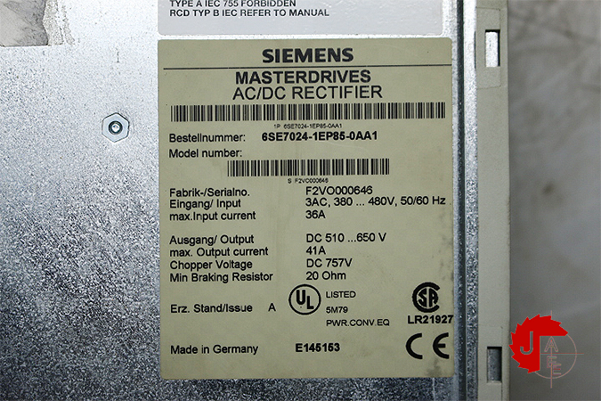 SIEMENS 6ES7024-1EP85-0AA1 MASTERDRIVES AC/DC RECTIFIER