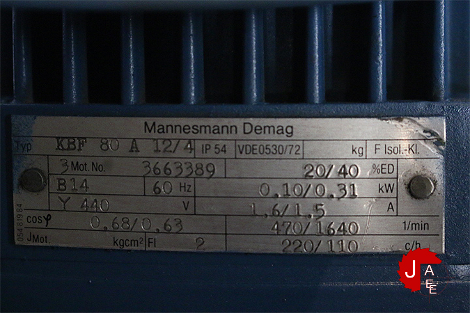 DEMAG KBF 80 A 12/4 Conical-Rotor Brake Motors