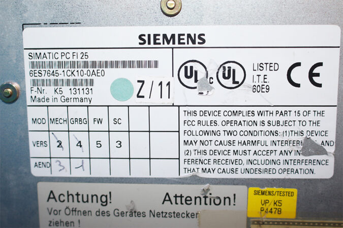 SIEMENS SIMATIC PC F125 6ES7 645-1CK10-0AE0