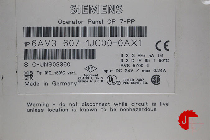 SIEMENS 6AV3 607-1JC00-0AX1 Operator panel