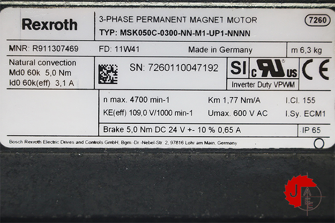 Rexroth MSK050C-0300-NN-M1-UP1-NNNN Synchronous servo motors R911307469