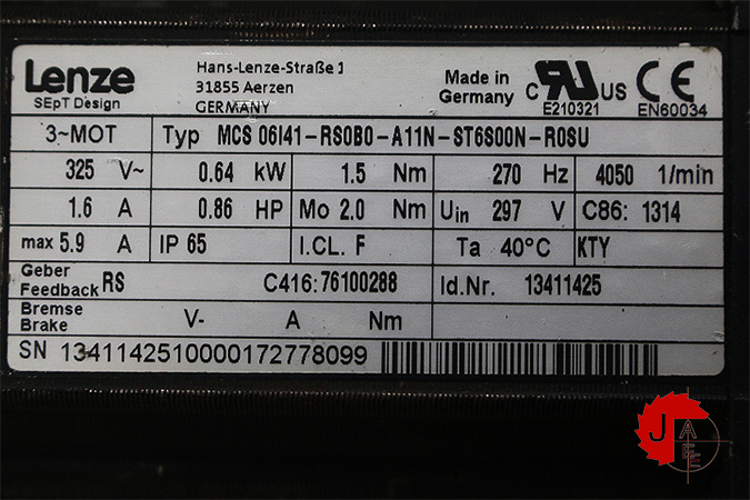 Lenze MCS 06I41-RS0B0-A11N-ST6S00N-R0SU Servo motor