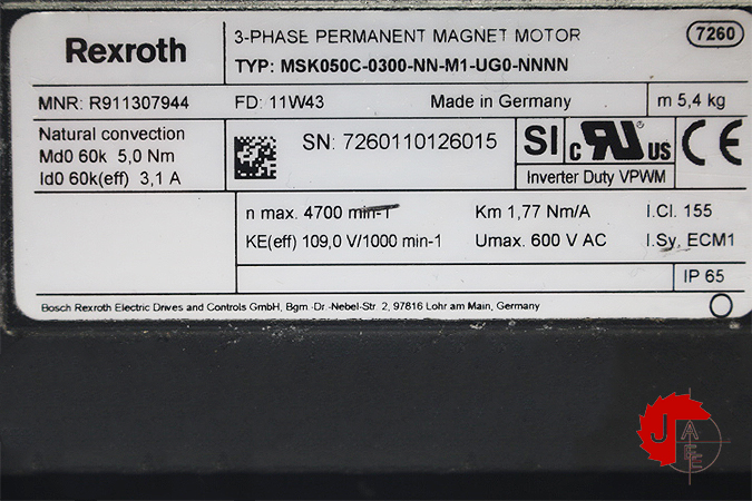 Rexroth MSK050C-0300-NN-M1-UG0-NNNN Synchronous servo motors R911307944