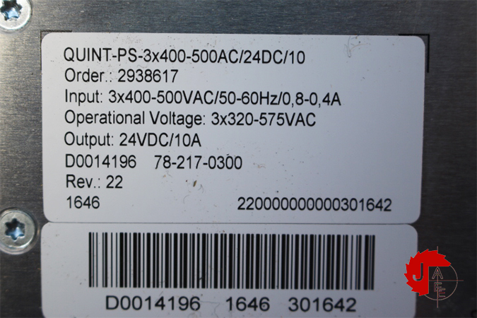 PHOENIX CONTACT QUINT-PS-3x400-500AC/24DC/10 QUINT POWER 2938617