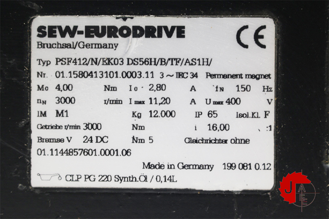 SEW-EURODRIVE DS56H/B/TF/AS1H Synchronous Servomotors PSF412/N/EK03 DS56H/B/TF/AS1H