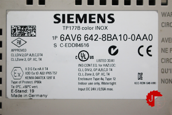 SIEMENS 6AV6 642-8BA10-0AA0 SIMATIC Touch Panel TP177B PN/DP