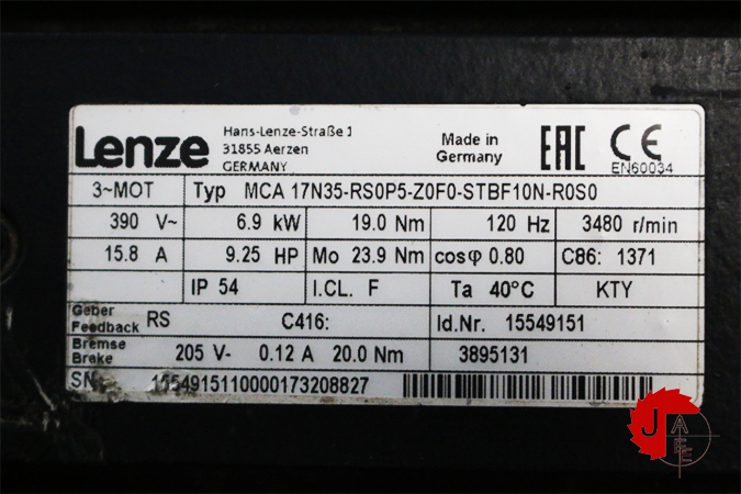 Lenze MCA 17N35-RS0P5-Z0F0-STBF10N-R0S0 Synchronous servo motors