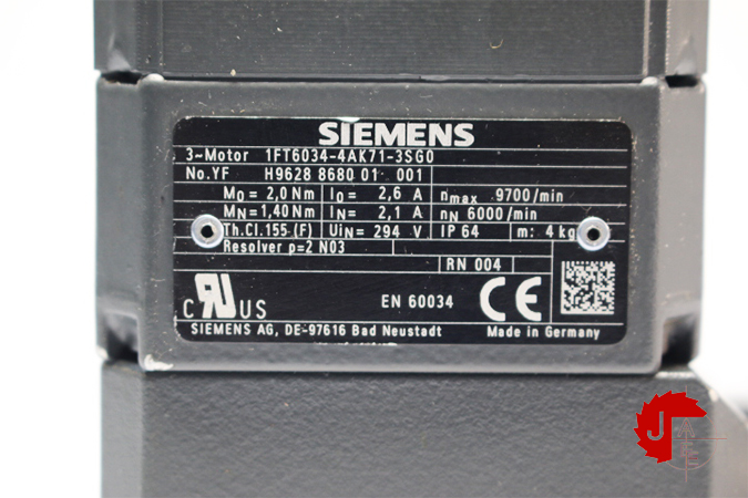 SIEMENS 1FT6034-4AK71-3SG0 SIMOTICS S synchronous servo motor 