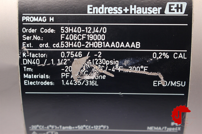 Endress+Hauser PROMAG H Electromagnetic Flowmeter 53H40-12J4/0 PROMAG 53