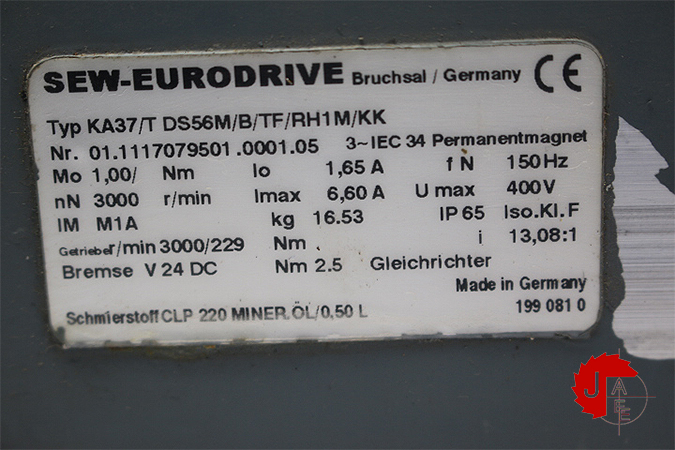 SEW-EURODRIVE DS56M/B/TF/RH1M/KK Synchronous Servomotors KA37/T DS56M/B/TF/RH1M/KK