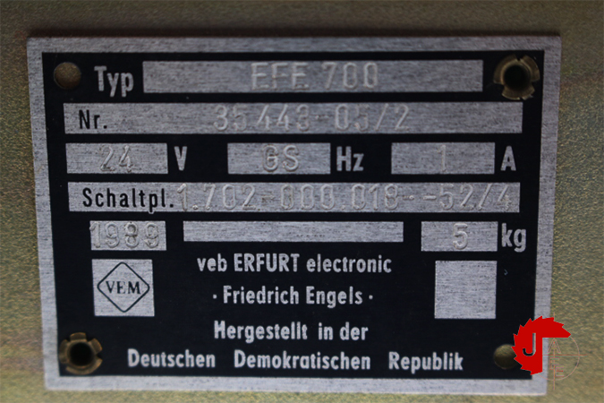 ERFURT Electronic EFE 700 Rack Chassis PLC Assembly 