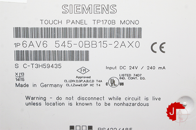 SIEMENS 6AV6 545-0BB15-2AX0 SIMATIC Touch Panel TP 170B