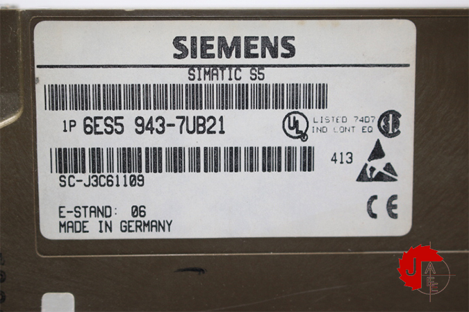 SIEMENS 6ES5 943-7UB21 SIMATIC S5, CPU 943 Central processing unit for S5-115U with two slots