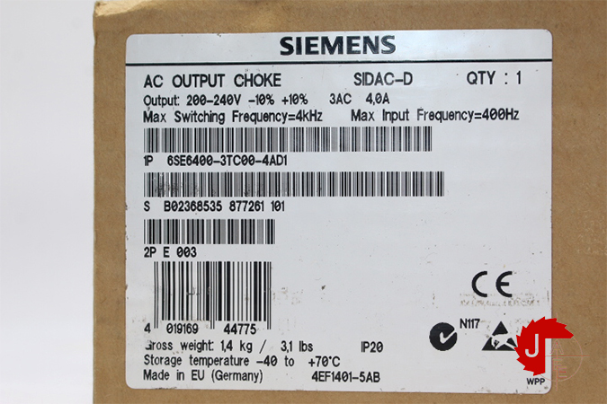 SIEMENS 6ES6400-3TC00-4AD1 MICROMASTER 4 Output reactor 200-240V 3AC 4A