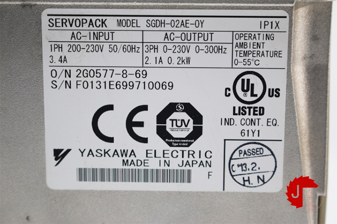 YASKAWA SGDH-02AE-OY AC Servodrive 2.1A 0.2Kw