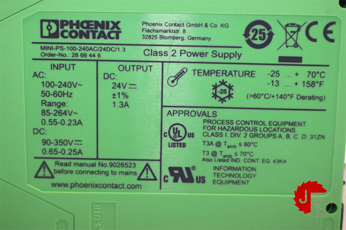 PHOENIX CONTACT MINI-PS-100-240AC/24DC/1.3 POWER SUPPLY