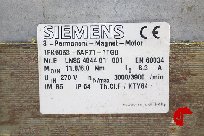 SIEMENS 1FK6063-6AF71-1TG0 PERMANENT MAGNET MOTOR