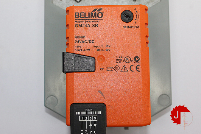 BELIMO GM24A-SR Rotary actuator, 40 Nm Manufacturer: BELIMO Type: Rotary actuator, 40 Nm Model: GM24A-SR Rotary actuator, 40 Nm, AC/DC 24 V, 2…10 V, 150 s, IP54 Specifications Voltage AC/DC AC/DC 24 V Power consumption (running) 4.5 W Power consumption (holding) 2 W Power Consumption For Wire Sizing 6.5 VA Connection Supply Control Cable 1 m, 4x 0.75 mm² Torque 40 Nm Control type DC 2…10 V Direction Of Motion Motor selectable with switch 0/1 Manual override With push-button, can be locked Angle of rotation 95 Running time (motor) 150 s / 90° Mechanical interface Universal shaft clamp reversible 12…26.7 mm Protection category IP54 Degree Of Protection NEMA NEMA 2 Enclosure Type UL Enclosure Type 2 Ambient Temperature -30…50°C [-22…122°F]