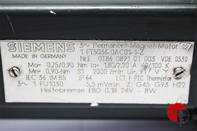 SIEMENS 1FT5036-0AC01-1-Z PERMANENT MAGNET MOTOR